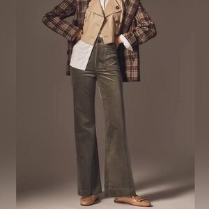 Anthroplogie Maeve Olive The Colette Corduroy Full-Length Wide-Leg Pants Size 28